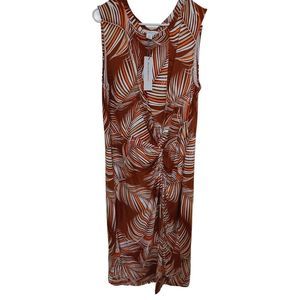 Liz Claiborne Dress Sleeveless Brown/White/Tan Mahogany Palms Size XL
